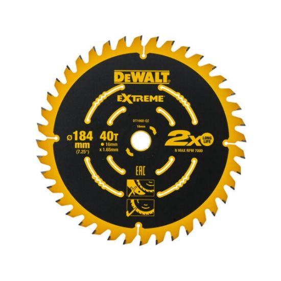 DEWALT Δίσκος κοπής για Ξύλο 184mm X 1.6 X 40 Δόντια (DT1668-QZ)