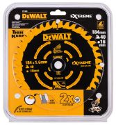 DEWALT Δίσκος κοπής για Ξύλο 184mm X 1.6 X 40 Δόντια (DT1668-QZ)