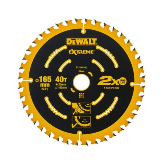 DEWALT Δίσκος Κοπής Δισκοπρίονων Ξύλου Εxtreme 165mm 40 Δόντια DT10301-QZ
