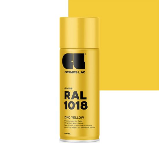 Cosmos Lac Σπρέι Βαφής Premium Acrylic Zinc Yellow Γυαλιστερό Ral 1018 Ν.313 400ml