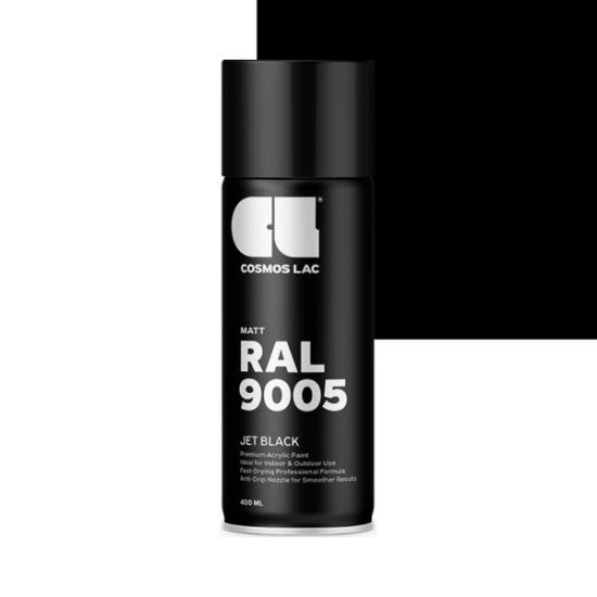 Cosmos Lac Σπρέι Βαφής Premium Acrylic Μαύρο Matte RAL 9005 Νο.304 400ml