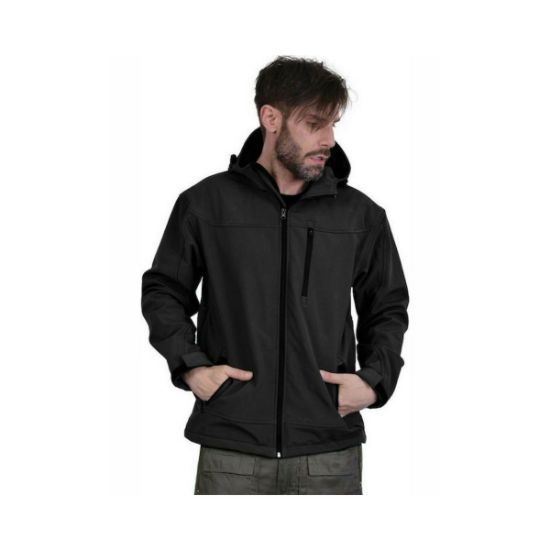 Εικόνα της Ergo Ζακέτα Εργασίας Softshell Ψύχους με Αφαιρούμενη Επένδυση & Κουκούλα Μαύρη – 5301